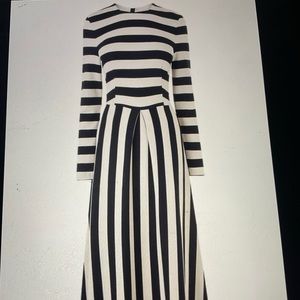 LK Bennett Maria Navy and Cream Bold Stripe Jersey Midi
